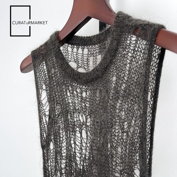Rick Owens: Wool Blend Dark Dust Hand Knit Spider Tank Top SS24 Lido - Picture 13 of 16